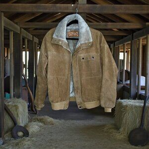 William Barry Tan Suede Flight Bomber Jacket Sherpa Lined Vintage Size 40
